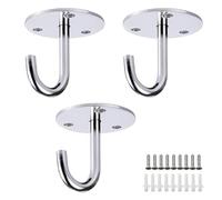 JaneYi (3 Pack) Stainless Steel Ceiling Hook Heavy Duty Round Base Screw Top Mount Overhead Wall Hook for Hanging Light Ceiling Fan Plant Basket Tool and Mosquito Net etc.