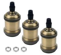 JaneYi 3 Pieces Vintage Lamp Holder E27 Solid Socket Ceramic Bulb Holder Rated 4A 250V E27 ES Lampholder Edison Screw Lamp Base Retro Pendant Light Adaptor for DIY Edison Bulb Pendant - Antique Bronze