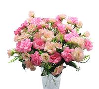 JaneYi 4 Pieces Artificial Rose Flowers Fake Bouquet Artificial Silk Flower Plants Floral Arrangement for DIY Indoor Outdoor Home Kitchen Table Garden Office Wedding Party Decor - Pink and Light Pink