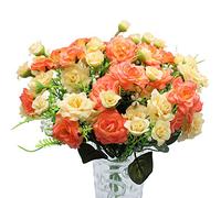 JaneYi 4 Pieces Artificial Rose Flowers Fake Bouquet Artificial Silk Flower Plants Floral Arrangement for DIY Indoor Outdoor Home Kitchen Table Garden Office Wedding Party Decor - Red and Champagne