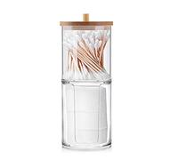 JanFeel Stackable Acrylic Cotton Cleansing Pad and Qtip Holder with Bamboo Lid Containers for Organizing Bathroom Personal Cleaning Accessories