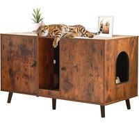 JanflyHome Litter Box Furniture for 2 Cats - Farmhouse Cat Litter Box Enclosure Cabinet Hidden Double Room, 42.3" TV Stand Large Space for Standard Pan Litter Boxes, Vintage Brown