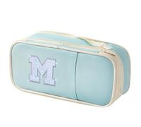 Janhavi Initial Large Capacity Premium Oxford Cute Aesthetic Pencil Case Pouch Bag Special School Supplies Colored Stationery Organizer Gifts for Girls, Women, Adults, Blue, 22 x 11 x 6.5 cm, M