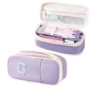 Janhavi Large Pencil Case, Cute Pen Bag with Initials, Purple Soft Simple Pencil Case Pouch Holder for School Supplies, Preppy Back to School Stuff for Girls Purple G