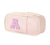 Janhavi Preppy Pencil Case for School Supplies, Initial Large Pink Penicl Case for Nursing Bag, Cute Pencil Pouch Bag for Office,Birthday Gifts for 6 7 8 9 10 11 12 13 Year Old Girls-Pink A