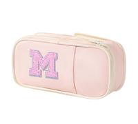 Janhavi Preppy Pencil Case for School Supplies, Initial Large Pink Penicl Case for Nursing Bag, Cute Pencil Pouch Bag for Office,Birthday Gifts for 6 7 8 9 10 11 12 13 Year Old Girls-Pink M