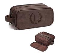 Janhavi Shaving Bag for Men Travel Waterproof, Engraved Initials & Antlers, Make Up Bag,Groomsmen Gifts, Mens Toiletry Travel Bag, Men's Accessories Organizer, Gifts for Him(Medium, Dark Brown, L)