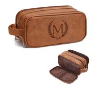 Janhavi Shaving Bag for Men Travel Waterproof, Engraved Initials & Mountain, Make Up Bag,Groomsmen Gifts, Mens Toiletry Travel Bag, Men's Accessories Organizer, Gifts for Him(Medium, Yellow Brown, M)