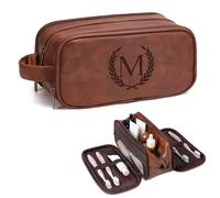 Janhavi Shaving Bag for Men Travel Waterproof, Engraved Initials & Wheat, Make Up Bag,Groomsmen Gifts, Mens Toiletry Travel Bag, Men's Accessories Organizer, Gifts for Him(Medium, Red Brown, M)