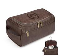 Janhavi Travel Toiletry Bag For Men Waterproof, Personalized PU Leather Engraved Initials & Wheat, Mens Dopp Kit Hanging Shaving Bag, Birthday Groomsmen Gifts for Him(Medium, Dark Brown, O)