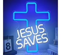 JanHune Cross Neon Signs Jesus Saves LED Signs for Wall Decor Dimmable Jesus Neon Lights Signs for Bedroom Living Room Christian Church Events Birthday Christmas Decor Gifts