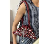 'Janieka' Drawstring Chain Shoulder Bag with Eyelet Studs XY London Red One Size