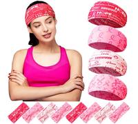 Janinka 16 Pcs Breast Cancer Awareness Headbands for Women Pink Ribbon Stretchy Headbands Hope Faith Sweat Wicking Elastic Wide Hair Wrap for Yoga Running Exercise Sports Workout Hairbands