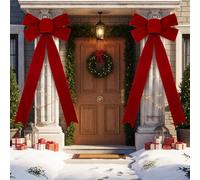 Janinka 2 Pcs 30 x 75 Inches Giant Christmas Velvet Bows for Front Porch Columns Extra Large Bows with Long Streamer Outdoor Pillar Christmas Porch Decor for Holiday Xmas Tree Decorations(Burgundy)