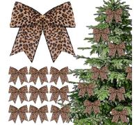Janinka 24 Pcs Leopard Printed Christmas Bows 6 Inch Large Cheetah Christmas Wreaths Bows for Tree Gift Wrapping Garland Holiday Party Crafts Xmas Tree Ribbon Ornaments