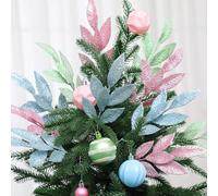 Janinka 24 Pcs Pastel Valentines Decor Leaf Picks 14" Tall Artificial Glitter Macaron Bay Leaf Sprays Pastel Candy Ornaments for Valentines Tree Decorations Tree Topper Vase Filler Holiday Decor