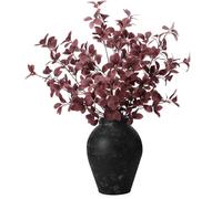 Janinka 5 Pcs Artificial Fall Eucalyptus Leaves Stem 33.5" Fall Stems for Vases Autumn Eucalyptus Leaves for Mantel Farmhouse Thanksgiving Halloween Table Centerpiece Bathroom Decor (Dark Purple)