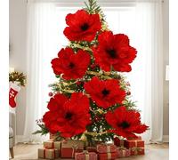 Janinka 6 Pcs Extra Large Christmas Flowers 22'' 12'' Magnolia Artificial Flowers Large Giant Xmas Artificial Poinsettia Stems Christmas Tree Decoration for Xmas Tree Wreath Garland Holiday (Red)