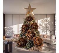 Janinka 6 Pcs Extra Large Christmas Poinsettia Magnolia Brown Flowers Decor | 22'' 12'' Velvet Artificial Flowers, Velvet Xmas Tree Decor, Xmas Artificial Poinsettia Ornaments, Xmas Tree Wreath Garland