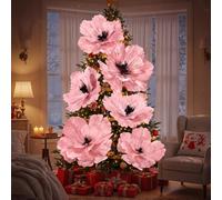 Janinka 6 Pcs Extra Large Christmas Poinsettia Magnolia Pink Flowers Decor | 22'' 12'' Velvet Artificial Flowers, Velvet Xmas Tree Decor, Xmas Artificial Poinsettia Ornaments, Xmas Tree Wreath Garland