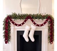 Janinka 6' x 1.5" Christmas Velvet Chain Link Garland,Burgundy | Chain Banner Garland, Hanging Decorations, Party, Mantel, Xmas Tree, Winter Holiday, Home Indoor