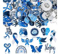 Janinka 60 Pcs Diabetes Awareness Metal Pins Bulk Type 1 Type 2 Diabetes Enamel Lapel Brooches Gray and Blue Ribbon Brooches for Publicity Reminder