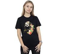 Janis Joplin Women's Floral Pattern Boyfriend Fit T-Shirt X-Large Black