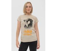 Janis Joplin Women's Working The Mic Skinny Fit T-Shirt in Light Sand | Size: Medium Janis Joplin Light Sand M