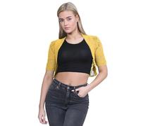 janisramone® Bolero Shrug for Women - Elegant Short Cap Sleeve Knitted Shrug, Open Crochet Cardigans for Women Perfect for Layering Over Tops & Dresses Mustard
