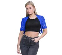 janisramone® Bolero Shrug for Women - Elegant Short Cap Sleeve Knitted Shrug, Open Crochet Cardigans for Women Perfect for Layering Over Tops & Dresses Royal Blue