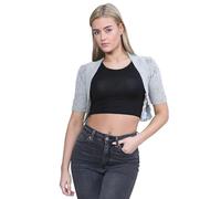 janisramone® Bolero Shrug for Women - Elegant Short Cap Sleeve Knitted Shrug, Open Crochet Cardigans for Women Perfect for Layering Over Tops & Dresses Silver Grey