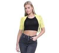 janisramone® Bolero Shrug for Women - Elegant Short Cap Sleeve Knitted Shrug, Open Crochet Cardigans for Women Perfect for Layering Over Tops & Dresses Yellow