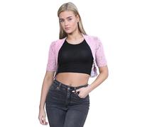 janisramone® Bolero Shrug for Women - Elegant Short Cap Sleeve Knitted Shrug, Open Crochet Cardigans for Women Perfect for Layering Over Tops & Dresses Baby Pink