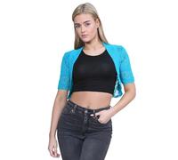 janisramone® Bolero Shrug for Women - Elegant Short Cap Sleeve Knitted Shrug, Open Crochet Cardigans for Women Perfect for Layering Over Tops & Dresses Turquoise