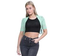 janisramone® Bolero Shrug for Women - Elegant Short Cap Sleeve Knitted Shrug, Open Crochet Cardigans for Women Perfect for Layering Over Tops & Dresses Mint