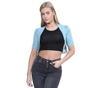 janisramone® Bolero Shrug for Women - Elegant Short Cap Sleeve Knitted Shrug, Open Crochet Cardigans for Women Perfect for Layering Over Tops & Dresses Sky Blue
