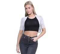 janisramone® Bolero Shrug for Women - Elegant Short Cap Sleeve Knitted Shrug, Open Crochet Cardigans for Women Perfect for Layering Over Tops & Dresses White