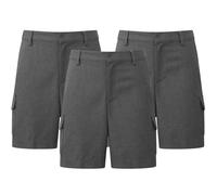 janisramone® Boys Cargo Shorts, Pack of 3 Half Elasticated Waist Boys School Shorts with Zip and Clip Fastening, Elegant & Practical Summer School Uniform, Ages 3-13 Years in Black & Grey
