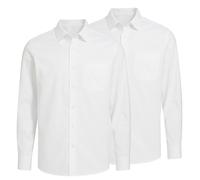janisramone® Boys School Uniform Long Sleeve Shirt, Pack of 2 Plain Boy Button-Down Shirts with Front Pocket, Kids Non Iron Regular Fit School Shirts, Ages 3-15 White