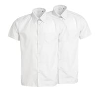 janisramone® Boys School Uniform Shirt, Pack of 2 Button-Down Short Sleeve Shirts with Front Pocket, Kids Non Iron Plain Shirt, Regular Fit School Shirts, Ages 3-15 White