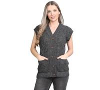 janisramone® Button up Sleeveless Cardigans for Women, V Neck Cable Knitted Vest with Front Pockets, Comfortable Warm 5 Button Ladies Cardigan Charcoal