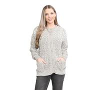 janisramone® Cable Knit Chunky Cardigans for Women UK, Crew Neck Button Down Ladies Cardigan, Knitted Long Sleeve Tops Women with Pockets for Autumn and Winters Sweaters
