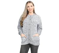 janisramone® Cable Knit Chunky Cardigans for Women UK, Crew Neck Button Down Ladies Cardigan, Knitted Long Sleeve Tops Women with Pockets for Autumn and Winters Sweaters Marl Grey