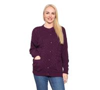 janisramone® Cable Knit Chunky Cardigans for Women UK, Crew Neck Button Down Ladies Cardigan, Knitted Long Sleeve Tops Women with Pockets for Autumn and Winters Sweaters Purple