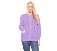janisramone® Cable Knit Chunky Cardigans for Women UK, Crew Neck Button Down Ladies Cardigan, Knitted Long Sleeve Tops Women with Pockets for Autumn and Winters Sweaters Lilac
