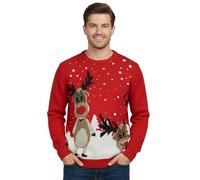 janisramone® Christmas Jumpers for Men, Xmas Knitted Mens Sweaters Rudolph Funny Ugly Christmas Jumper, Novelty Crew Neck Tunic Red Long Sleeve Top, Festive Winter Jumpers for Men UK