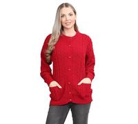 janisramone® Chunky Cable Knit Cardigan Women, Crew Neck Long Sleeves Womens Cardigans, Button Down Womens Sweater for Autumn and Winters, Womens Cardigan with Pockets, Knitted Tops for Women UK Red