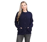 janisramone® Chunky Cable Knit Cardigan Women, Crew Neck Long Sleeves Womens Cardigans, Button Down Womens Sweater for Autumn and Winters, Womens Cardigan with Pockets, Knitted Tops for Women UK Navy
