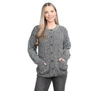janisramone® Chunky Cable Knit Cardigan Women, Crew Neck Long Sleeves Womens Cardigans, Button Down Womens Sweater for Autumn and Winters, Womens Cardigan with Pockets, Knitted Tops for Women UK