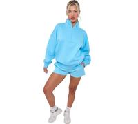 janisramone® Co Ord Sets for Women, Half Zip Fleece Oversized Sweatshirt with High Waisted Shorts - Lounge Wear Sets for Women UK - Comfortable & Stylish Two Piece Outfit Women Sky Blue